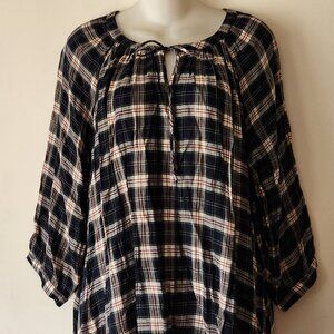 Ann Taylor Loft blouse sz LP blue red white plaid EUC